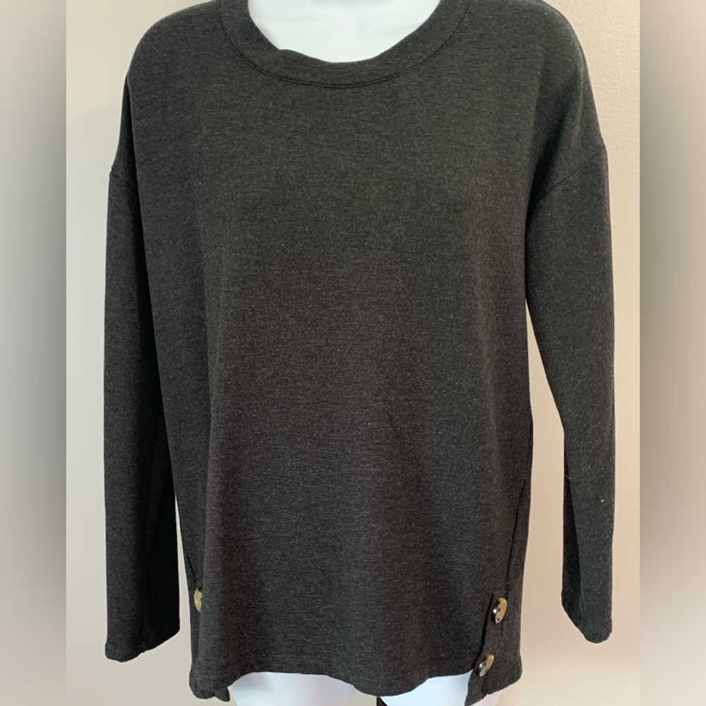 Tahari Dark Gray Top With Button Detail